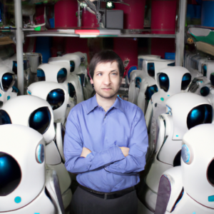 A business owner surrounded by needy robots, the image for Computers Steal From Your Business