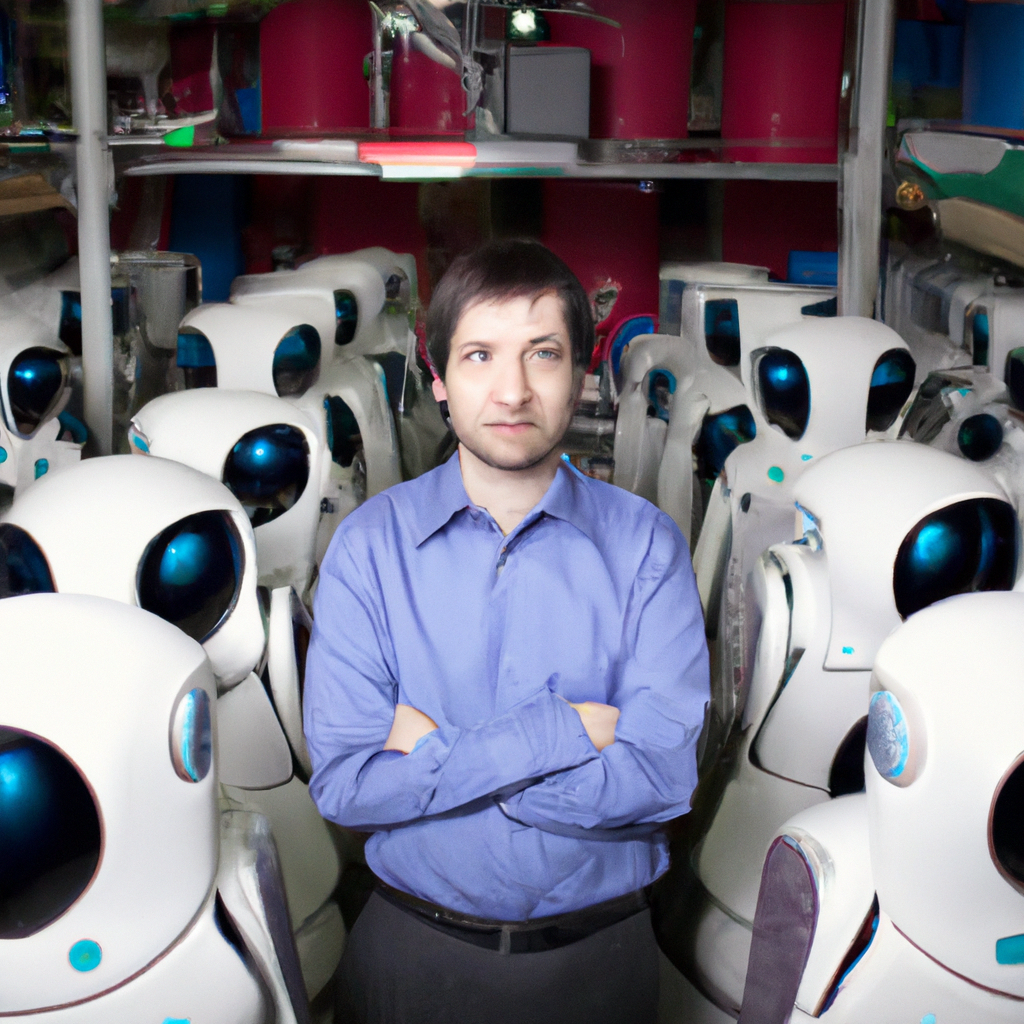 Business Owner Surrounded By Needy Robots